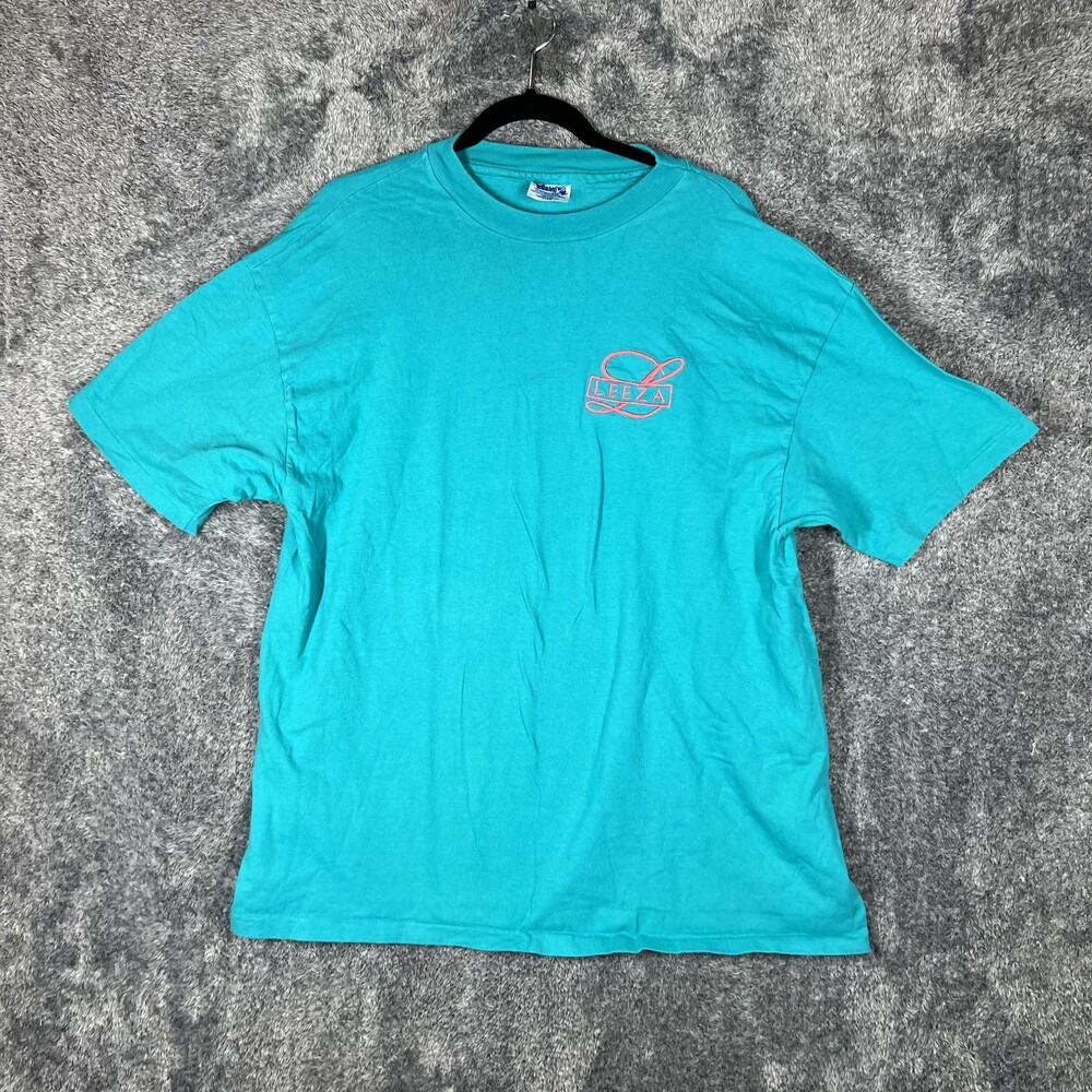 Hanes Shirt Mens XL Blue Embroidered LEEZA Logo Tee Preshrunk Cotton USA